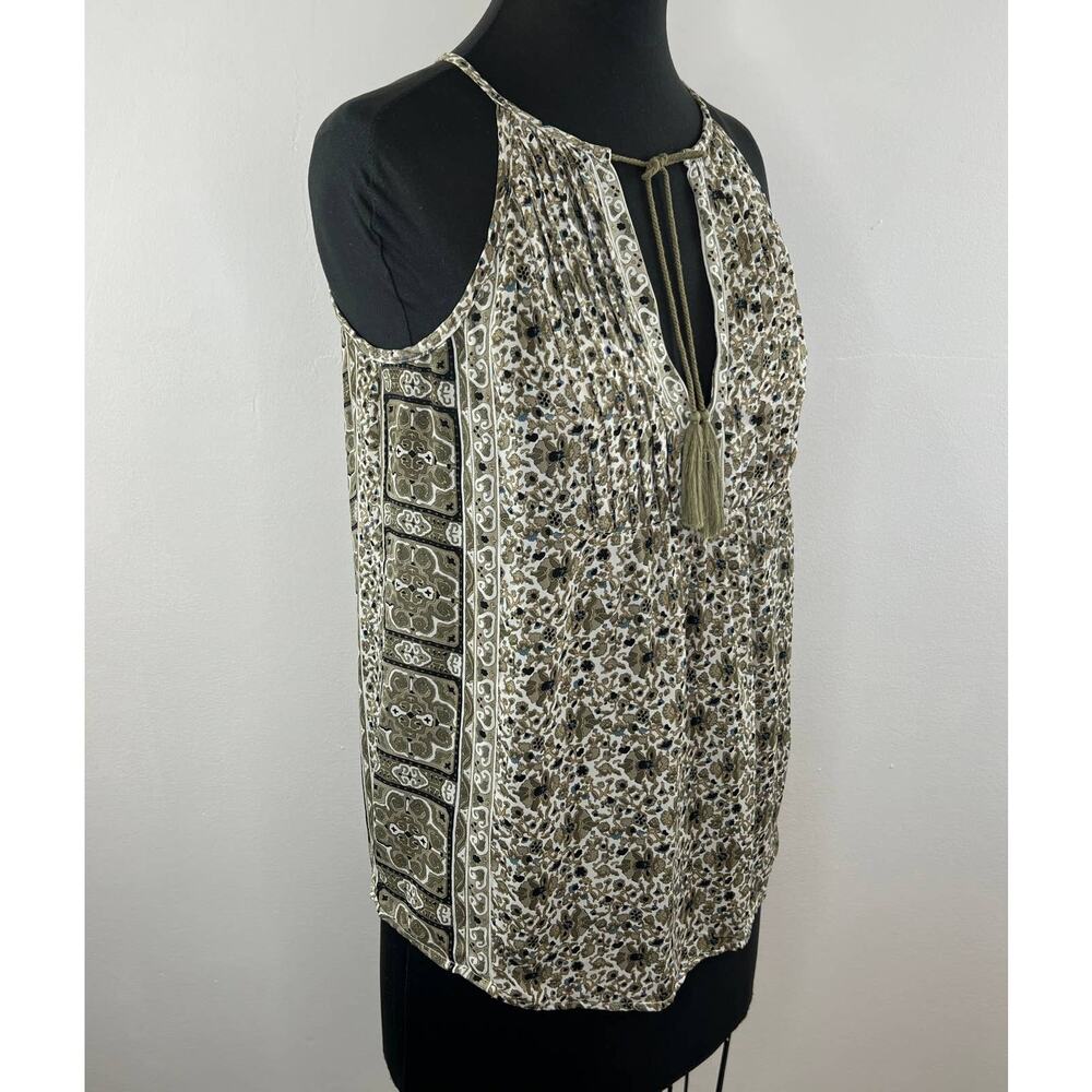 JOIE Green Floral 100% Silk Halter Neck Tassel Tie Neck Sleeveless Blouse S NEW - Picture 2 of 7